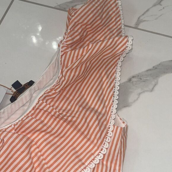 Skies Are Blue Orange/White One-Shoulder Striped Tie Dress Sz S NWT - Picture 7 of 9